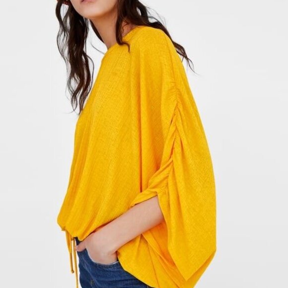 Zara flowy ruched sleeves cinch top - Picture 3 of 11